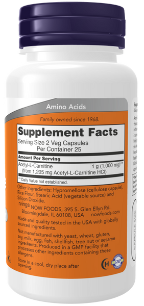 Now Foods Acetyl-L-Carnitine 500 mg Veg Capsules