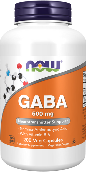 NOW Foods GABA 500mg 100/200 Veg Capsules (Gamma-Aminobutyric Acid + B-6)
