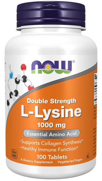 NOW Foods L-Lysine 1000mg 100 Tablets Double Strength (Amino Acid) - front