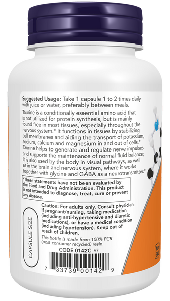 Now Foods Taurine, Double Strength 1000 mg 100/250 Veg Capsules