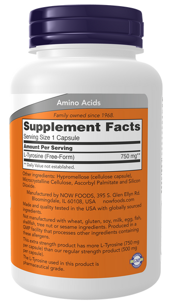 Now Foods L-Tyrosine 750 mg, Extra Strength 90 Veg Capsules