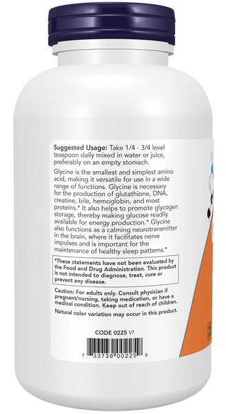 NOW Foods Glycine Pure Powder 1 lb (Free-Form Amino Acid) - label view 2