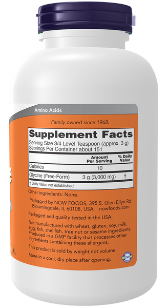 NOW Foods Glycine Pure Powder 1 lb (Free-Form Amino Acid) - label view 1