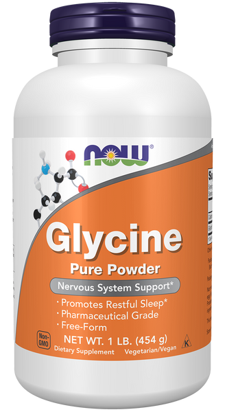 NOW Foods Glycine Pure Powder 1 lb (Free-Form Amino Acid) - front