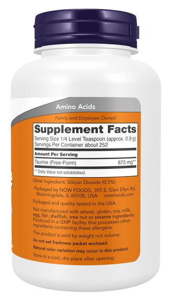 NOW Foods Taurine Powder 8 oz (Free-Form Amino Acid) - label view 1