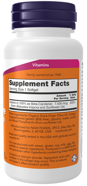 Now Foods Beta Carotene, Natural 7,500 mcg 90 Softgels