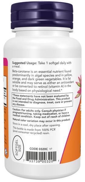 Now Foods Beta Carotene, Natural 7,500 mcg 90 Softgels