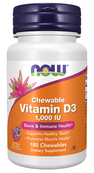 NOW Foods Vitamin D-3 1000 IU 180 Chewables (Fruity Flavor) - front