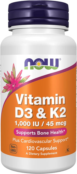 Now foods Vitamin D3 & K2 1000iu 45mcg 120 Capsules