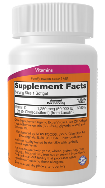 Now Foods Vitamin D3 50,000 IU 50 Softgels