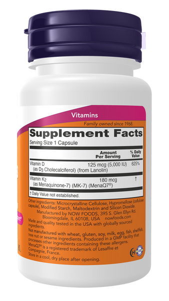 Now Foods Mega D3 & MK-7 5000iu 120 Capsules