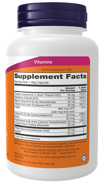 NOW Foods Vitamin B-50 100 Veg Capsules (B-Complex) - label view 1