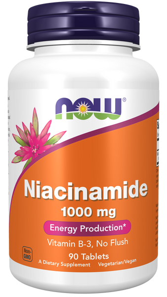 NOW Foods Niacinamide 1000mg 90 Tablets (Vitamin B-3, No Flush) - front