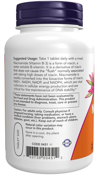 NOW Foods Niacinamide 1000mg 90 Tablets (Vitamin B-3, No Flush) - label view 2