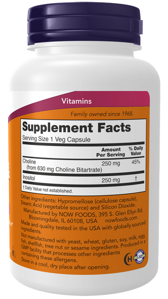 Now Foods Choline 250mg & Inositol 250mg 100 Veg Capsules