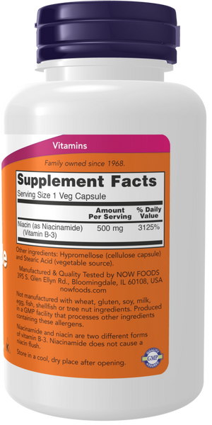 Now Foods Niacinamide (B-3) 500 mg 100 Veg Capsules