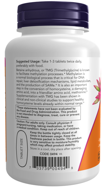 Now Foods TMG Betaine 1,000 mg 100 Tablets