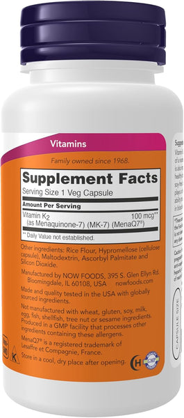 Now Foods MK-7 Vitamin K2 100 mcg 120 Veg Capsules
