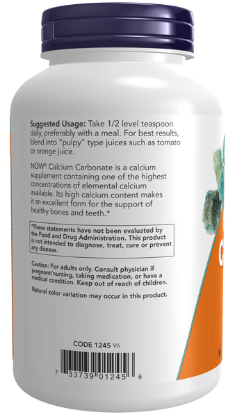 NOW Foods Calcium Carbonate Powder 12 oz (340g) - label view 2