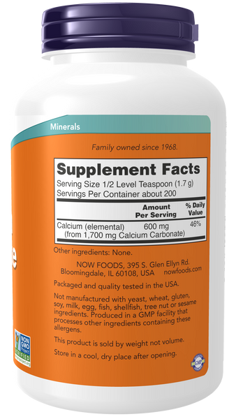 NOW Foods Calcium Carbonate Powder 12 oz (340g) - label view 1