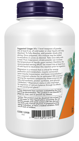NOW Foods Magnesium Citrate Pure Powder 8 oz (227g) - label view 2