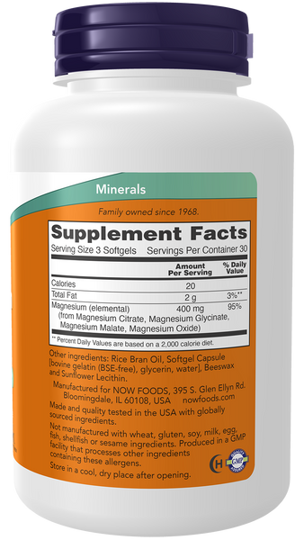 NOW Foods Magnesium Citrate 134mg 90 Softgels (Magnesium Blend) - label view 1