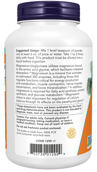 NOW Foods Magnesium Bisglycinate Powder 8 oz (Albion Chelated) - label view 2