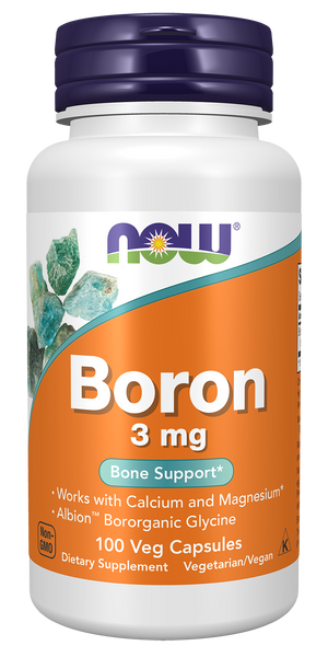 NOW Foods Boron 3mg 100 Veg Capsules (Albion Bororganic Glycine) - front