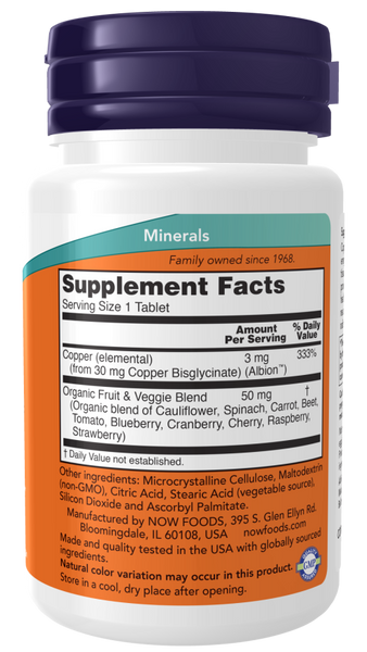Now Foods Copper Glycinate 3mg120 Tablets