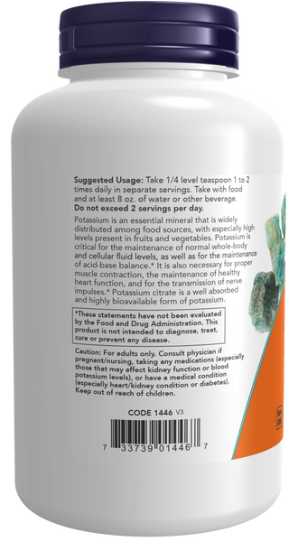 NOW Foods Potassium Citrate Powder 12 oz (340g) - label view 2