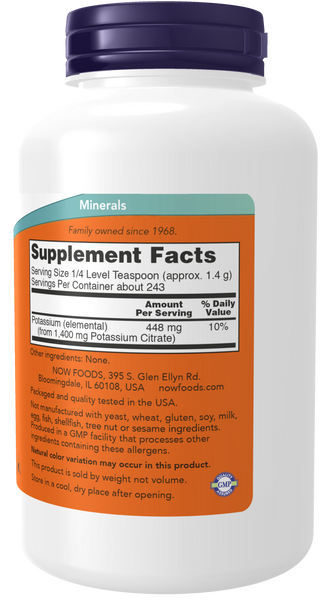NOW Foods Potassium Citrate Powder 12 oz (340g) - label view 1