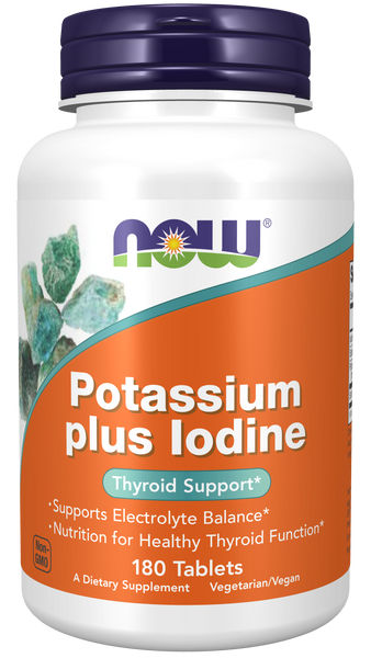 NOW Foods Potassium plus Iodine 180 Tablets - front