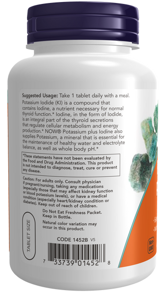 NOW Foods Potassium plus Iodine 180 Tablets - label view 2