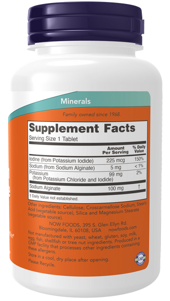 NOW Foods Potassium plus Iodine 180 Tablets - label view 1