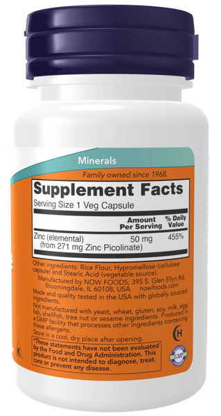 Now Foods Zinc Picolinate 50 mg 120 Veg Capsules