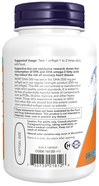 Now Foods DHA-500 Fish Oil, Double Strength 180 Softgels