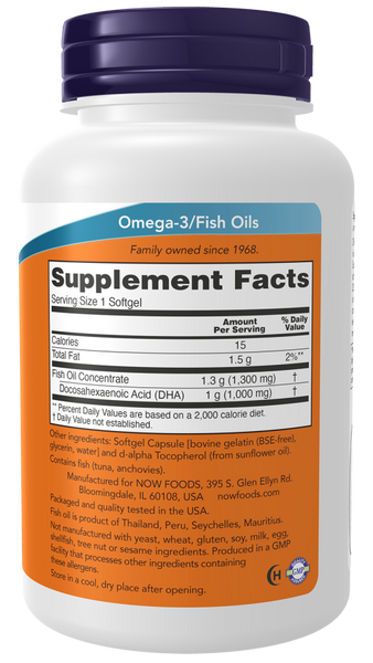 Now Foods DHA-1000 Fish Oil, Extra Strength 90 Softgels