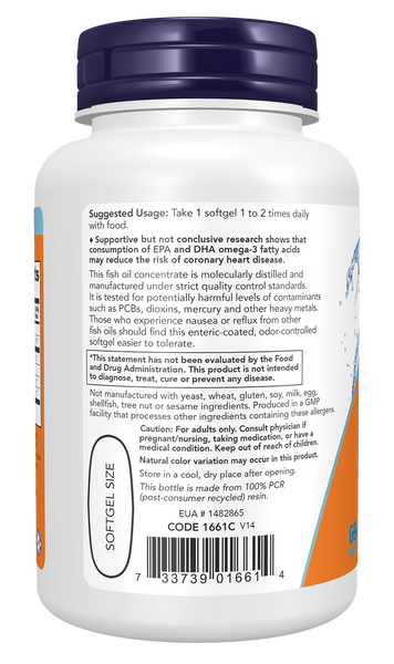 NOW Foods Ultra Omega-3 90 Softgels (500 EPA / 250 DHA Fish Oil) - label view 2