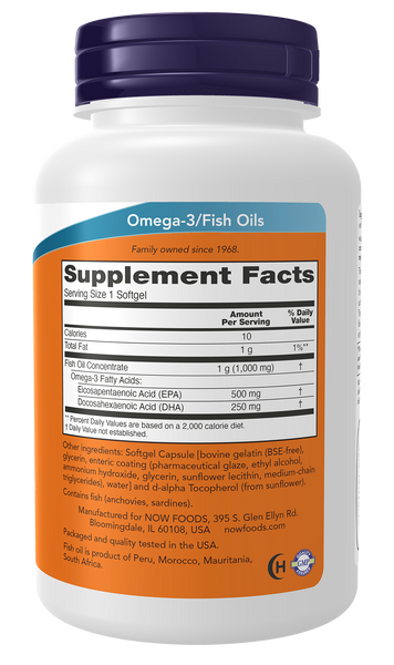 NOW Foods Ultra Omega-3 90 Softgels (500 EPA / 250 DHA Fish Oil) - label view 1