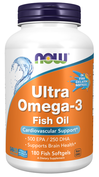 NOW Foods Ultra Omega-3 180 Fish Softgels (Fish Gelatin, 500 EPA / 250 DHA)