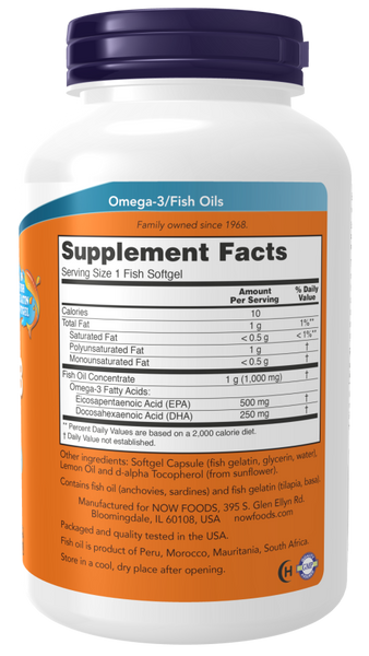 NOW Foods Ultra Omega-3 180 Fish Softgels (Fish Gelatin, 500 EPA / 250 DHA)