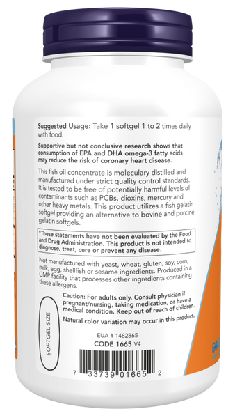 NOW Foods Ultra Omega-3 180 Fish Softgels (Fish Gelatin, 500 EPA / 250 DHA)