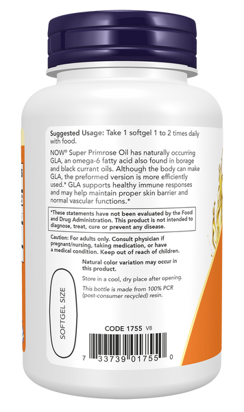 NOW Foods Super Primrose 1300mg 60 Softgels (Evening Primrose Oil, GLA) - label view 2