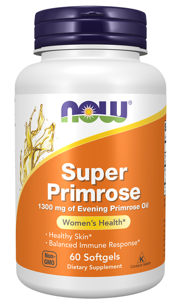 NOW Foods Super Primrose 1300mg 60 Softgels (Evening Primrose Oil, GLA) - front