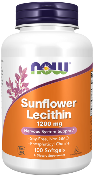 NOW Foods Sunflower Lecithin 1200mg 100 Softgels (Soy-Free, Phosphatidyl Choline) - front