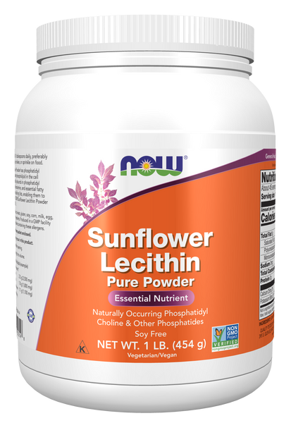 NOW Foods Sunflower Lecithin Pure Powder 1 lb (Soy-Free, Phospholipids) - front