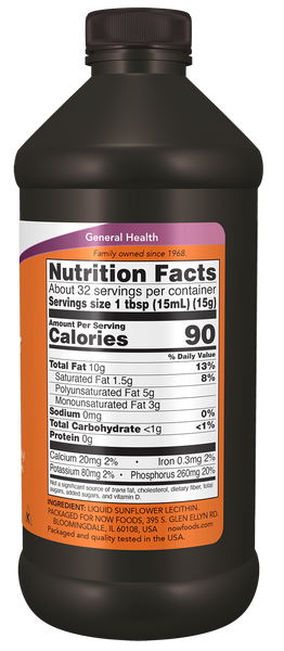 NOW Foods Sunflower Liquid Lecithin 16 fl oz (Soy-Free, Phosphatidyl Choline) - label view 1