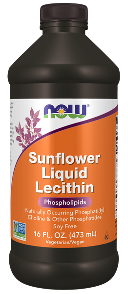 NOW Foods Sunflower Liquid Lecithin 16 fl oz (Soy-Free, Phosphatidyl Choline) - front