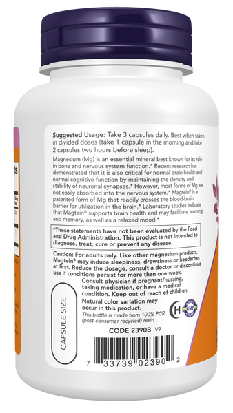 Now Foods Magtein Magnesium L-Threonate 90 Veg Capsules