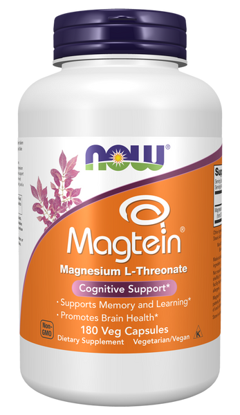 NOW Foods Magtein 90/180 Veg Capsules (Magnesium L-Threonate, 144mg per serving)